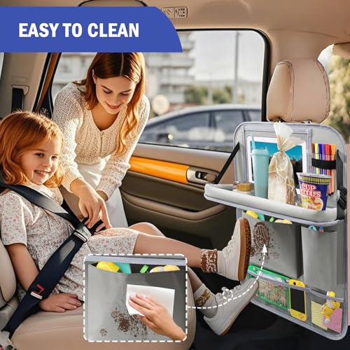 Car Backseat Organizer with Tablet Holder,6 Storage Pockets Car Storage Organizer with Foldable Food Tray,Kick Mats Backseat Protector Travel Accessories (Grey) - color: Grey, size: 1 Pack with Food Tray