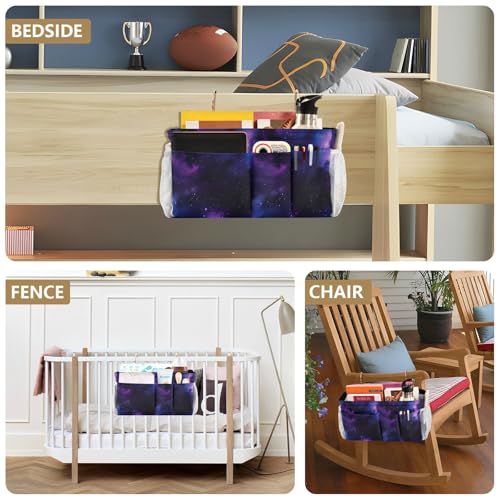 Bedside Caddy Hanging Storage Bag Galaxy Purple Bedside Organizer Caddy for Bunk, Dorm Room, Hospital Beds - Place Magazines / Remotes / Keys