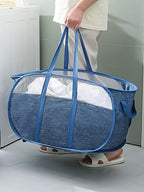 MOOMASS Pop-Up Laundry Basket，collapsible Mesh Laundry Hamper– With Extended Shoulder Straps, Sturdy Handles, and Premium Cationic Fabric (blue)… - color: blue