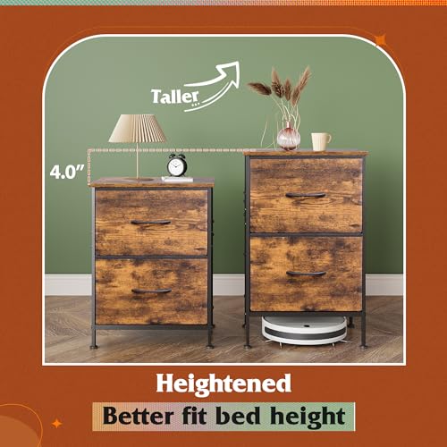 WLIVE Night Stand, Small Dresser with 2 Drawers & Wooden Top, Nightstand with Fabric Bins, Bedside Table End Table for Bedroom, Closet, Entryway, College Dorm, Rustic Brown - color: A-rustic Brown, size: 11.8"D x 15.7"W x 24.9"H