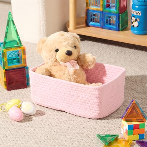 MiniArk Small Storage Baskets for Organizing | Closet Organizer Bins | Shelf Toy Basket | Woven Rope Baskets | Cube Decorative Box | Shallow Basket | 11.5x7.5x4.7” | 3 Packs Pink - color: Pink, size: 3pcs-L11.5xW7.5xH4.7"