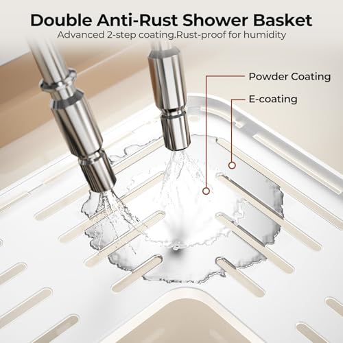 Orimade Rustproof 3 Tier Floor Standing Corner Shower Caddy Organizer with Toothbrush Holder, Large Spacing Floor Shower Shelf Rack Storage Stands with Hooks for Bathroom Kitchen, White - color: White, size: 3 Tier