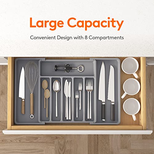 Lifewit Silverware Drawer Organizer, Expandable Utensil Tray for Kitchen, BPA Free Flatware and Cutlery Holder, Adjustable Plastic Storage for Spoons Forks Knives, 13-22 x 15", Grey - color: Gray, size: XL (13-22''W x 15''D)