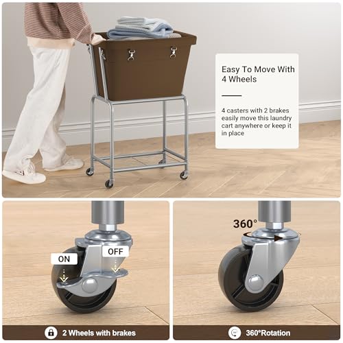 ELYKEN Rolling Laundry Hamper with Wheels, Laundry Cart with Removable Bag, Heavy Duty Metal Frame, 2-Tier Clothes Basket Hamper with Shelf for Closet, Bedroom, Bathroom, Laundry Room, Camel Brown - color: Camel Brown, size: 20.3"l X 15.9"w X 30.9"h