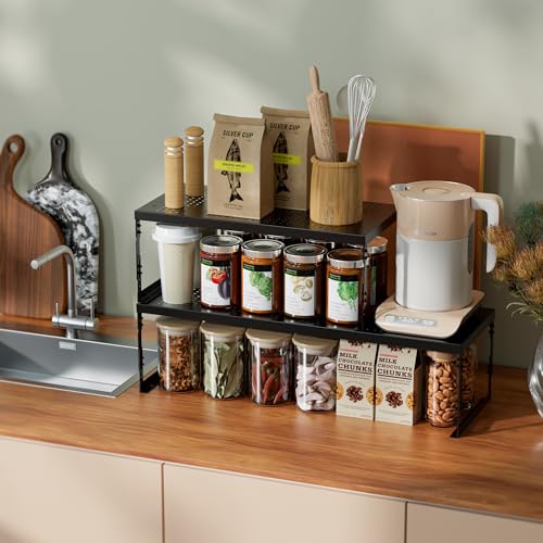 Jojocross Adjustable Stackable Metal Storage Shelf Organizer - Expandable Wire Rack with Perforations for Kitchen, Pantry, Bathroom, Cabinet & Office-Compact, Durable & Sturdy(1PACK/Large/Black) - color: 1pack/Large/Black, size: Large