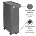 WENKO Slim Laundry Basket with Wheels, Thin Laundry Hamper, Rolling Laundry Bin with Lid, Space Saving Narrow Laundry Hamper for dirty Clothes Storage, 23.6 x 15.8 x 7.3 in, Gray - color: Black & White Tweed