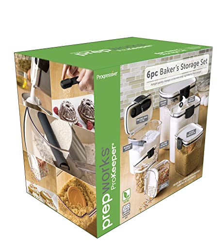 Progressive ProKeeper Baker's Airtight Kitchen Storage Canister Container Set for Flour, Sugar & More, Keeps Ingredients Fresh, with Accessories (Black, 6- Piece) - color: Black, size: 6- Piece