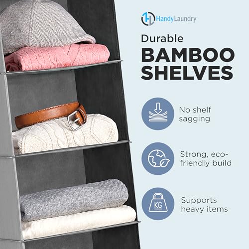 Handy Laundry Hanging Closet Organizer - 6 Shelf Storage for Clothes, Sweaters, Shoes & Accessories - Space-Saving Wardrobe Shelves with Hooks for Dorm, RV & Small Closet Organization (Grey) - color: Gray
