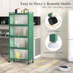 Giantex 5-Tier Kitchen Storage Cabinet, Mobile Microwave Stand with Flip-up PC Doors, Freestanding Kitchen Bakers Rack with 4 Rolling Casters, for Dining Room, Living Room and Study, Green - color: Green