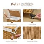 Handwoven Hamper with Lid, Laundry Basket with Wheels, Machine Washable Liner, 2 Section Clothes Hamper for Bathroom Laundry Room Bedroom, Rattan, 125L - color: Rattan/With Lid/125L