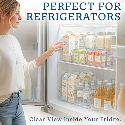 HOMESTEAD Set of 4 Stackable Storage Bins, 2 Large + 2 Small Clear Plastic Organizer Bins, Open Front Design for Kitchen Pantry, Fridge, Cabinet, Bathroom Organization and Snack Storage