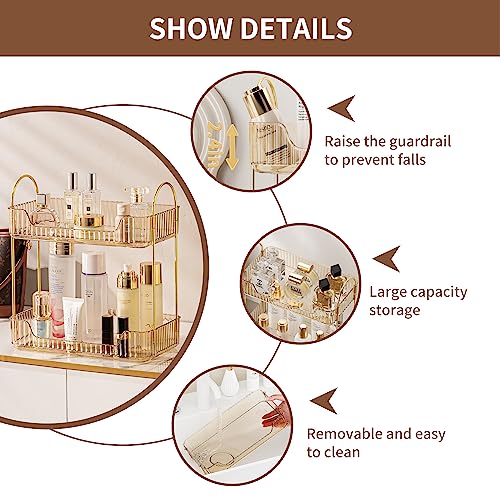 Akinbas 2 Tier Bathroom Organizer Countertop Makeup Perfume Tray Skincare Organizer for Bathroom Dresser Vanity (Gold) - color: Gold, size: 2 Tier