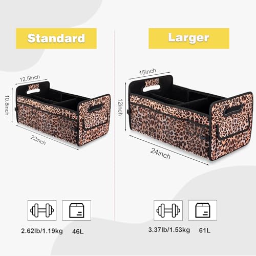 JiatuA Car Trunk Organizers and Storage Collapsible Multi Compartment Container Box, Adjustable Car Accessories for SUV Sedan Truck, Large Size, Leopard Print - color: Leopard print, size: Large