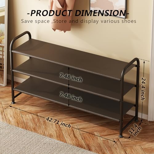 INGIORDAR Shoe Rack 3 Tier Long Storage Organizer Wide Metal Shoe Shelf for Closet Entryway Brown - color: Brown, size: 3 Tier
