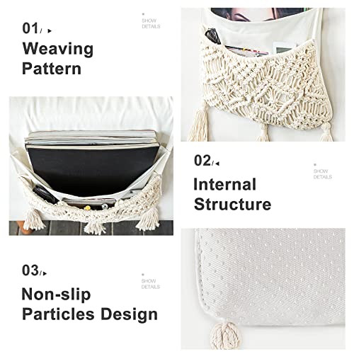 Mkono Macrame Couch Organizer Remote Control Caddy Sofa Armrest Armchair Bedside Storage Holder Bag for TV Remote, Magazine, Books, Cell Phone, iPad, Boho Living Room Home Dorm Decor, Beige - color: Beige, size: Medium