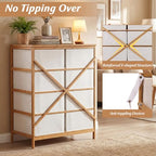 LOKO Fabric Dresser with 8 Drawers, Bamboo Storage Tower with Foldable Drawers & Top Shelf, Modern Chest of Drawers, Tall Vertical Organizer Unit for Closet, Living Room, Bedroom, Hallway - size: 16"D x 31.5"W x 37"H (8 Drawers)