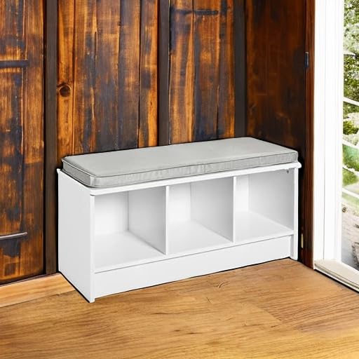 ClosetMaid 1631 Cubeicals 3-Cube Storage Bench, White with Gray Cushion - color: White With Gray Cushion
