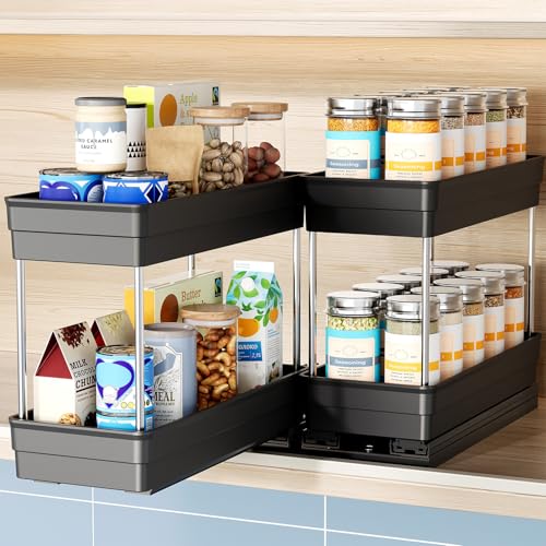 Nieifi Spice Organization for Cabinet-Vertical Spice Rack Pull Out-Spice Rack Organizer for Cabinet-4-1/3 inch Wide-Seasoning Kitchen Organizer-4.3" W x 10.6" D x 8.7" H-2 Pack-2 Tier - color: Black, size: 4-1/3" - 2 Pack