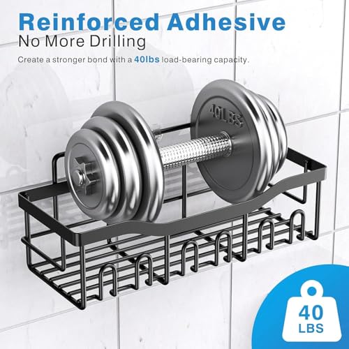EUDELE 5-Pack Rustproof Stainless Steel Shower Caddy Set– No Drill Adhesive Bathroom Organizer, Space-Saving Shower Shelves for Apartment Essentials, Bathroom/Kitchen Storage Home Decor-L Size - color: Black-5pcs