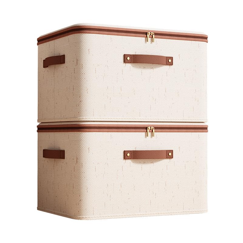 Storage Bins with Lids, Fabric Storage Boxes with Handles, Breathable Cotton Linen Clothes organizing Box for Wardrobe, Closet (2-middle) - size: 2-middle