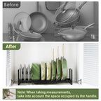 MUDEELA Pot Rack Pan Organizer inside Cabinet - Expandable Pot Lid Organizer for Cabinet with 12 Adjustable Dividers, Cutting Board Organizer Holder Baking Rack Kitchen Cabinet Storage Organization - style: 12 Dividers-Upgrade
