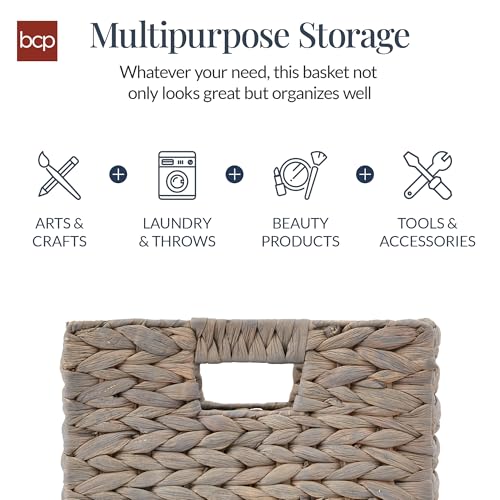 Best Choice Products 12x12in Pack of 5 Cube Storage Baskets, Water Hyacinth Multipurpose Collapsible Organizers, Handwoven Laundry Totes for Laundry, Living Room, Kids Room & Nursery - Gray - color: Gray, size: 12x12in