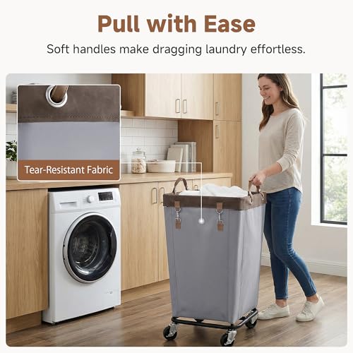 StorageWorks 160L Laundry Basket with Wheels, Large Rolling Hampers for Clothing Organizer, Dirty Clothes Basket for Hotel, Home, Closet, Dorm, Light Grey - color: Light Grey, size: 160L
