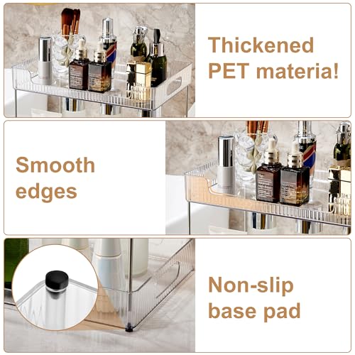 Goderewild 2-Tier Bathroom Counter Organizer, Multi-Purpose Cosmetics Skincare Shelf, Fits A4 Size Makeup Organizer for Office and Vanity Tray, Countertop Storage Solution for Kitchen,Bath.(Clear) - size: 2-Tier