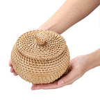 Hipiwe Round Rattan Basket Boxes With Lid Hand-Woven Wicker Storage Baskets Bin Decorative Basket Box Multi-Purpose Picnic Food Bread Basket Small Keys Basket Bowl for Entryway (X-Small,4.7"x3.3") - size: X-Small,4.7"x3.3"