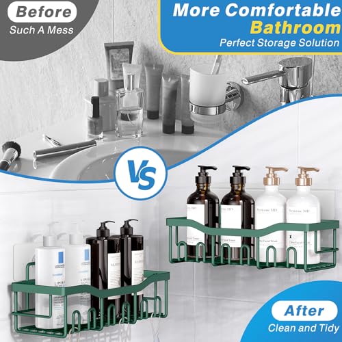 EUDELE Shower Caddy 2 Pack, Adhesive Shower Organizer for Home Decor & Kitchen Storage, No Drilling, Rustproof Stainless Steel Bathroom Shelf Organizer - color: Blackish Green