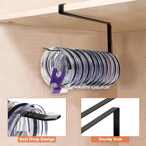 2 Pack Tumbler Lid Organizer, Horizontal Tumbler Lid Storage Hook to Hold Up 20 Lids, Space Saving Cup Lid Holders Under Cabinet Tumbler Lid Hook for Kitchen Organizer, Paper Towel Rack Hanger (Black) - color: Black, size: 2 Pack