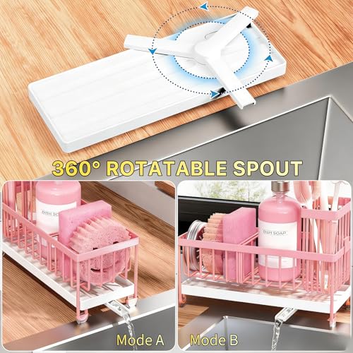 Cisily Sponge Holder for Kitchen Sink, Sink Caddy Organizer with High Brush Holder, Kitchen Countertop Organizers and Storage Essentials, Rustproof 304 Stainless Steel (Pink, 9.25″) - color: Pink