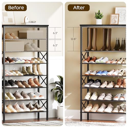 YATINEY 8 Tier Shoe Rack, Large Capacity Shoe Storage Organizer Holds 32 Pairs, Sturdy and Stable, for Entryway, Hallway, Closet, Dorm Room, Black SS08BB - color: Black, size: 27.8" x 10.8" x 52.6"