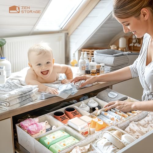 Cotton Linen Drawer Organizers for Baby Clothes, 20Pack Multi-Size Nursery Dresser Dividers for Clothes, Premium Foldable Storage Bins for Bedroom, Closet and Diaper Table, Beige - size: Linen 20 Pack