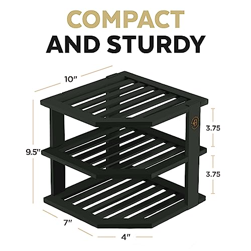 Bambüsi Plate Organizer for Cabinet - Corner Cabinet Organizer and Kitchen Cabinet Organizer Shelf, Kitchen Countertop Organizer for Plates, Dishes and Bowls, Space Saving Corner Rack, Black - color: Black