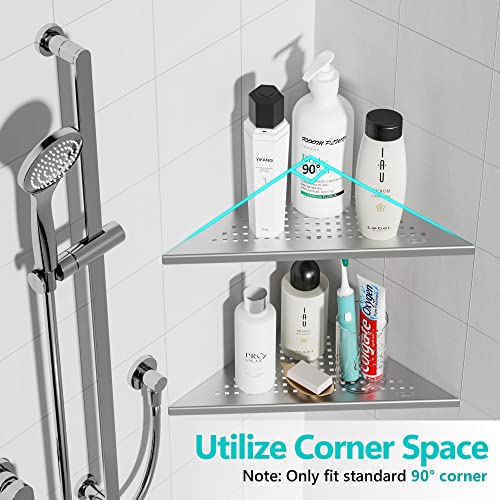Qeke Corner Shower Shelves, 10” Recessed Tile Shower Shelf Brushed Nickel, 304 Stainless Steel Grout in Corner Tile Bathroom Shelves, No Drilling, 2 Pack - color: Brushed Nickel, size: 10"- 2 Pack