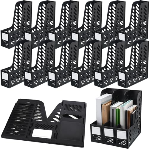 Glenmal 12 Pack Magazine Organizers Binder Organizer for Desk Plastic Vertical File Holder Magazine Racks Desk Accessories for Office, Home, or School (Black) - color: Black