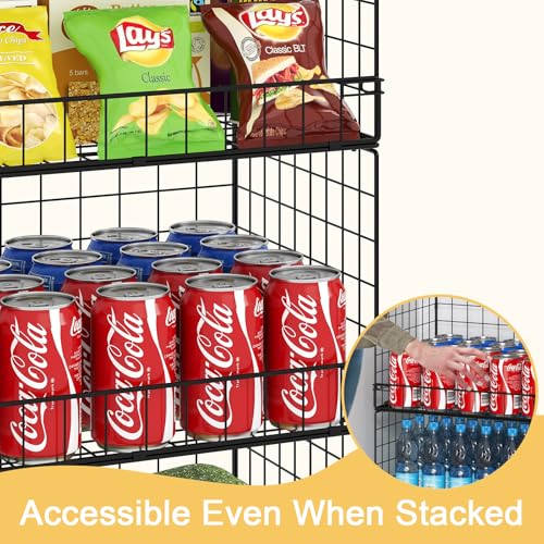 4 Pack Stackable Wire Baskets for Pantry Organizers and Storage, Large Pantry Basket for Snack Organizer, Foldable Fruit and Vegetable Storage Bin Store Can Onion Potato for Kitchen Cabinet/Countertop - color: Black, size: 4-Tier