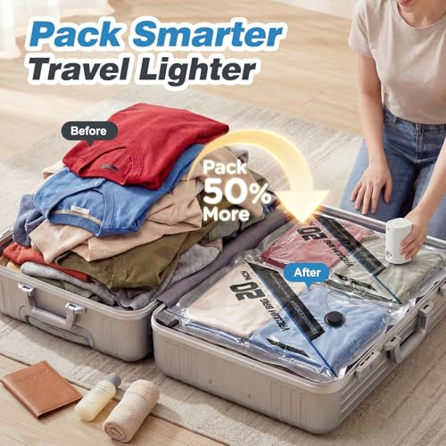 Vacuum Seal Bags for Clothing Travel with Rechargeable Electric Pump, Space Saver Vacuum Storage Bags Travel, Reusable Compression Bags for Luggage Home (15pcs,20/24/28) - color: 15pcs,20/24/28