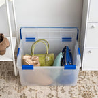 IRIS USA WeatherPro 60 Qt Storage Bins with Lids, 3 Pack, BPA-Free Plastic Gasket Box with Tight Latch and Seal, Stackable Nestable Tote Tub - Clear/Blue - size: 60 Qt. - 3 Pack