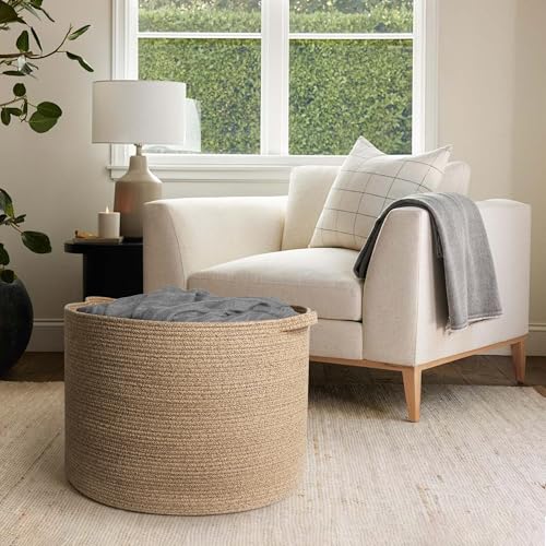 MEGASKET 115L Wicker Storage Basket, 23.6"x15.7" Woven Cotton Rope Basket, Giant Kids Dog Toy Bin Organizer, XXXL Blanket Pillow Holder for Living Room, Brown Variegated Wicker Baskets for Organizing - color: Brown Variegated, size: 23.6"x23.6"x15.7"