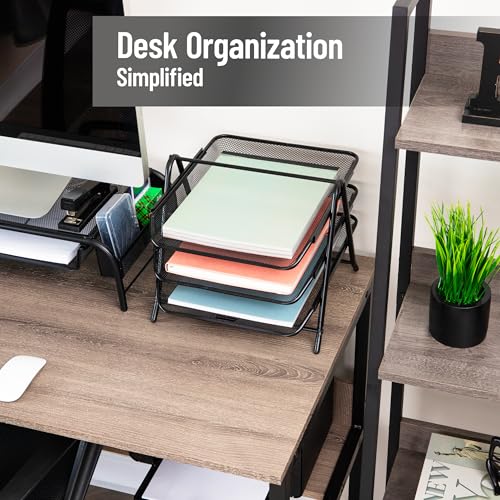 Mind Reader 3-Tier Paper Tray, Desktop Organizer, File Storage, Office, Metal Mesh, 11.75" L x 13.75" W x 10" H, Set of 2, Black - style: 2 Pack