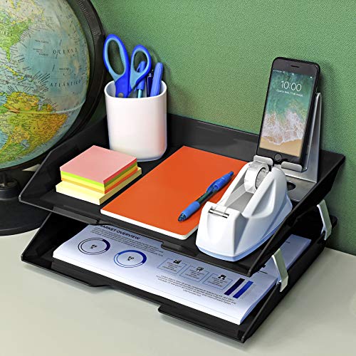 Acrimet Facility 2 Tier Letter Tray, Side Load, Letter Size/A4, Desktop File Organizer, Plastic (Black Color) - color: Black, size: 14.0" x 10.5" x 5.6"