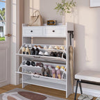 Viaozutis Shoe Cabinet with 2 Flip Drawers & 2 Storage Drawers, Space-Saving Shoe Storage Cabinet with Adjustable Shelf for Entryway or Hallway, Farmhouse Shoe Organizer Holds Up to 20 Pairs White