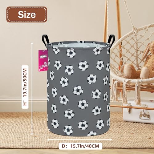 Laundry Hamper Large Canvas Fabric Lightweight Storage Basket/Toy Organizer/Dirty Clothes Collapsible Waterproof for College Dorms, Boys and Girls Bedroom,Bathroom(grey football) - color: grey football