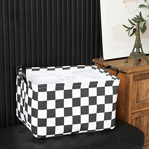 Hinwo Large Canvas Fabric Storage Basket with Handles, 33L/8.6-Gal Rectangle Bin, Collapsible Storage Box, Clothes, Toys, Blankets Organizer, 16.5 x 12 x 10 Inches (L, Black Checkerboard) - color: Black Checkerboard, size: L/16.5 x 12 x 10"/1-Pack
