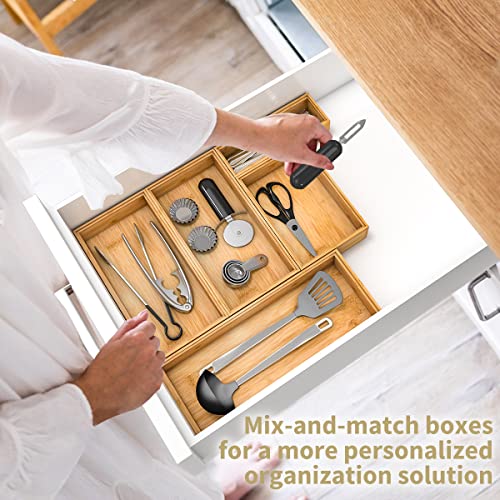 Bamboo Kitchen Drawer Organizer,Stackable Silverware Tray Utensil Organizer Cutlery Holder for Kitchen,Wooden Storage Box for Bathroom, Multi-Use Drawer Organizer for Office,Makeup(12x6x2.5 inch） - size: 12x6x2.5inch