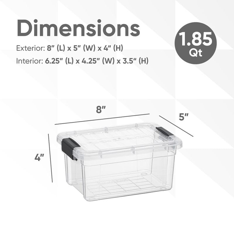 Superio Clear Storage Box with Lid, 1.85 Quart Plastic Container Bins for Organizing, Stackable Crates, BPA Free, Non Toxic, Odor Free, Organizers for Home, Office, School, and Dorm - size: 1.85 Qt