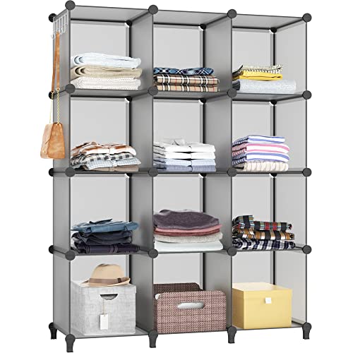 HOMIDEC Closet Organizer, 12-Cube Closet Organizers and Storage, Portable Closet Shelves, Clothing Storage (Grey) - color: Grey