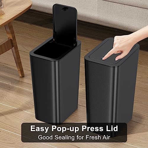 N. NETDOT 3 Pack 10 L/2.6 Gal Bathroom Trash Can with Lid, Small Kitchen Trash Bin with Press Type Lid, Black Trash Can/Slim Garbage Cans/Trash Bin/Waste Basket for Bathroom,Kitchen,Office,Bedroom - color: Black